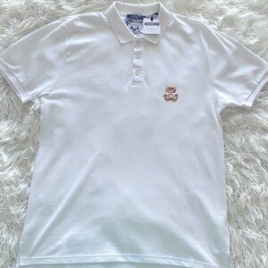 Moschino Men’s White Teddy Bear Patch Polo Shirt